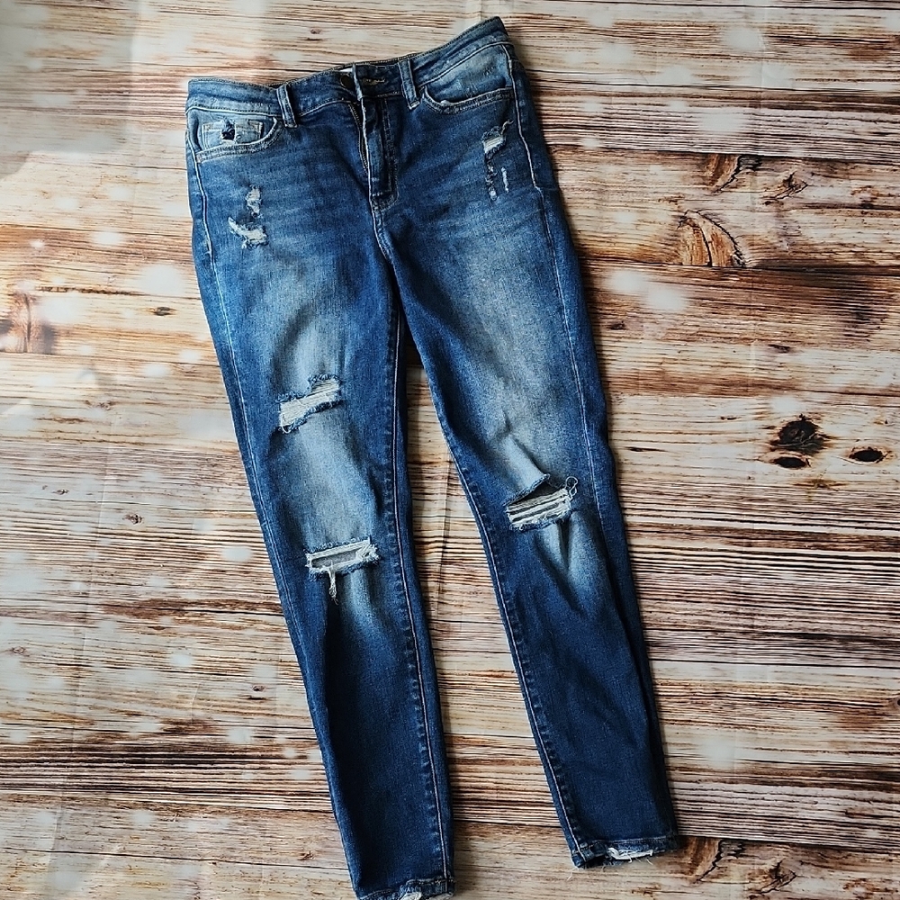 Flying Monkey Blue Skinny Jeans with Distressed Accents